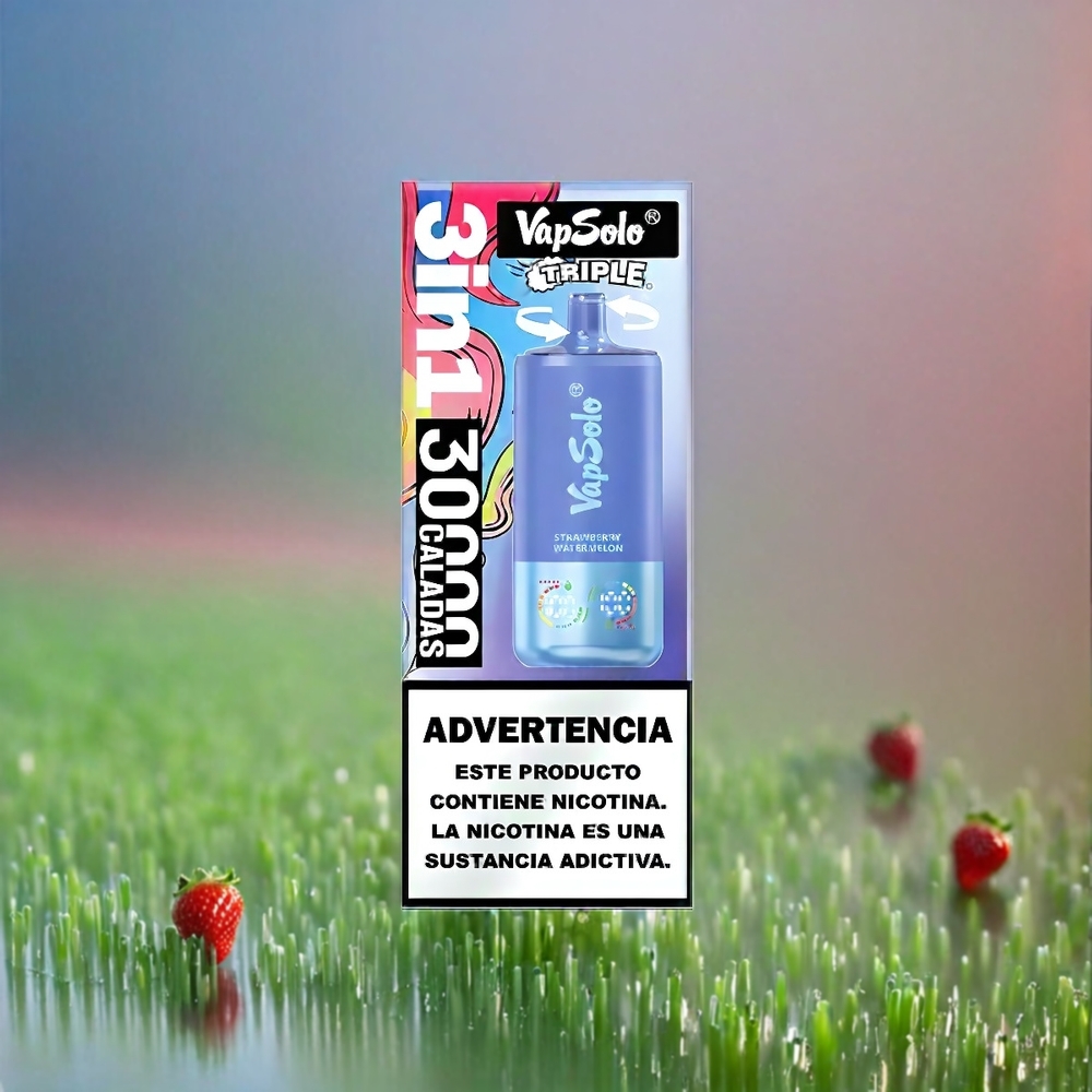 Vapsolo Tripe 30000 Puffs France Grosiste - Fense Pastèque & Myrtille Glacée (40 ml, 20/50 mg / ml)