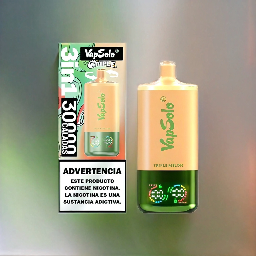 Vapsolo Tripe 30000 Puffs France Grosiste Triple Melon (Triple Melon), 40 ml, 3 Réservoirs, Type-C