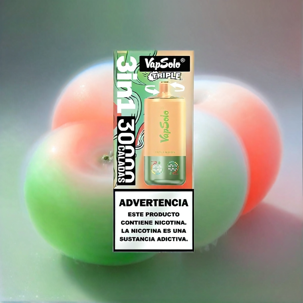 Vapsolo Tripe 30000 Puffs France Grosiste Triple Melon (Triple Melon), 40 ml, 3 Réservoirs, Type-C