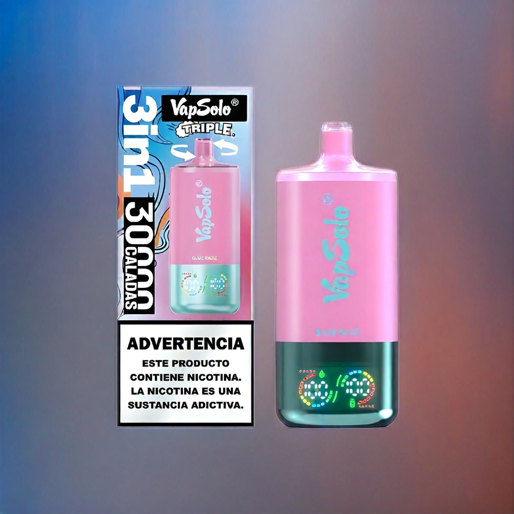 Vapsolo Tripe 30000 Puffs France Grossiste AVEC 40ml de e-liquide et 3 Réservoirs - Bleu Framboise