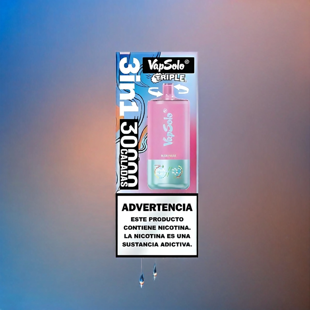 Vapsolo Tripe 30000 Puffs France Grossiste AVEC 40ml de e-liquide et 3 Réservoirs - Bleu Framboise