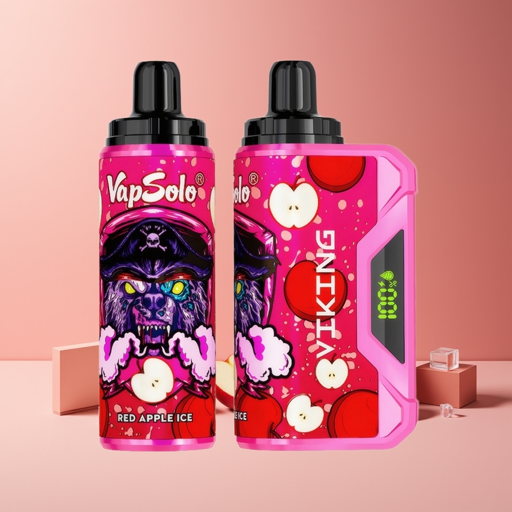 VapSolo VIKING 12000 Puffs Disposable Vape France Grossiste Pomme Rouge Glacée – 22ml, 20/50 mg/ml, Écran LED, Type-C