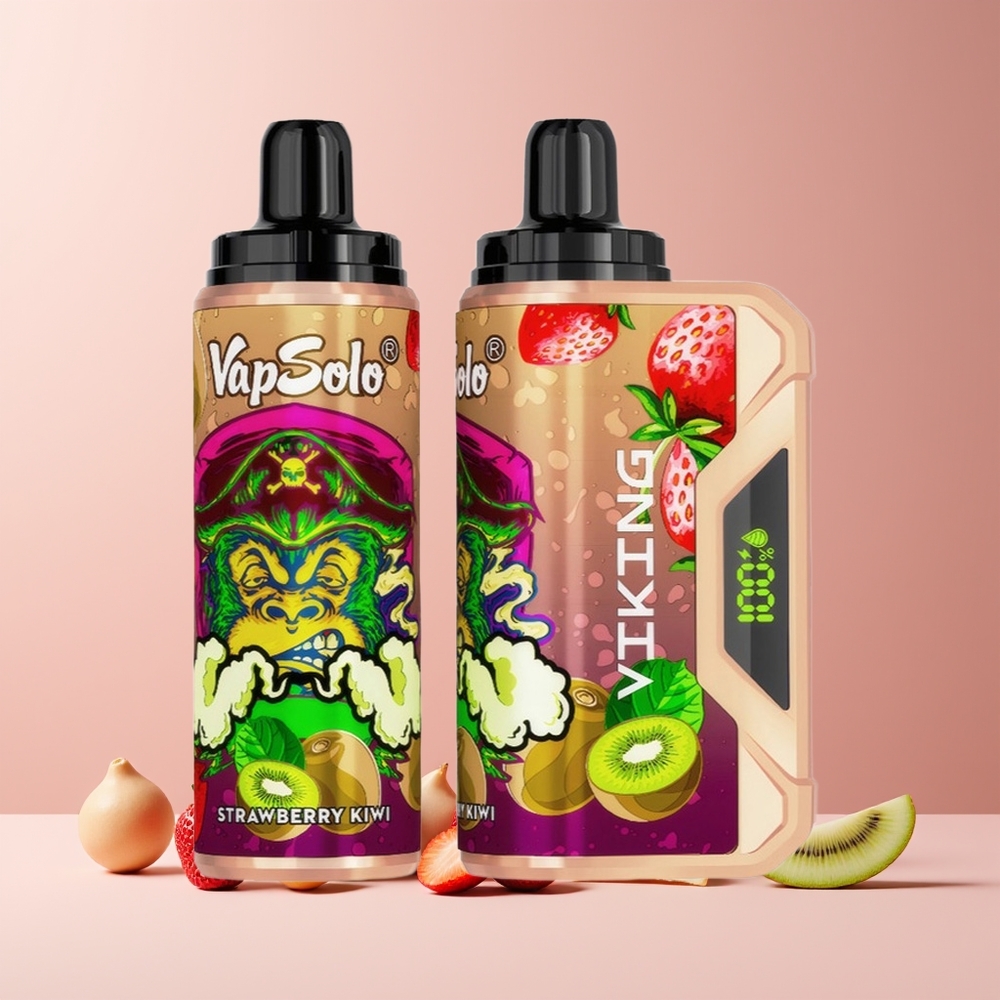 VapSolo VIKING 12000 Puffs France Grossiste Disposable Vape Fraise Kiwi avec Affichage LED et Port Type-C