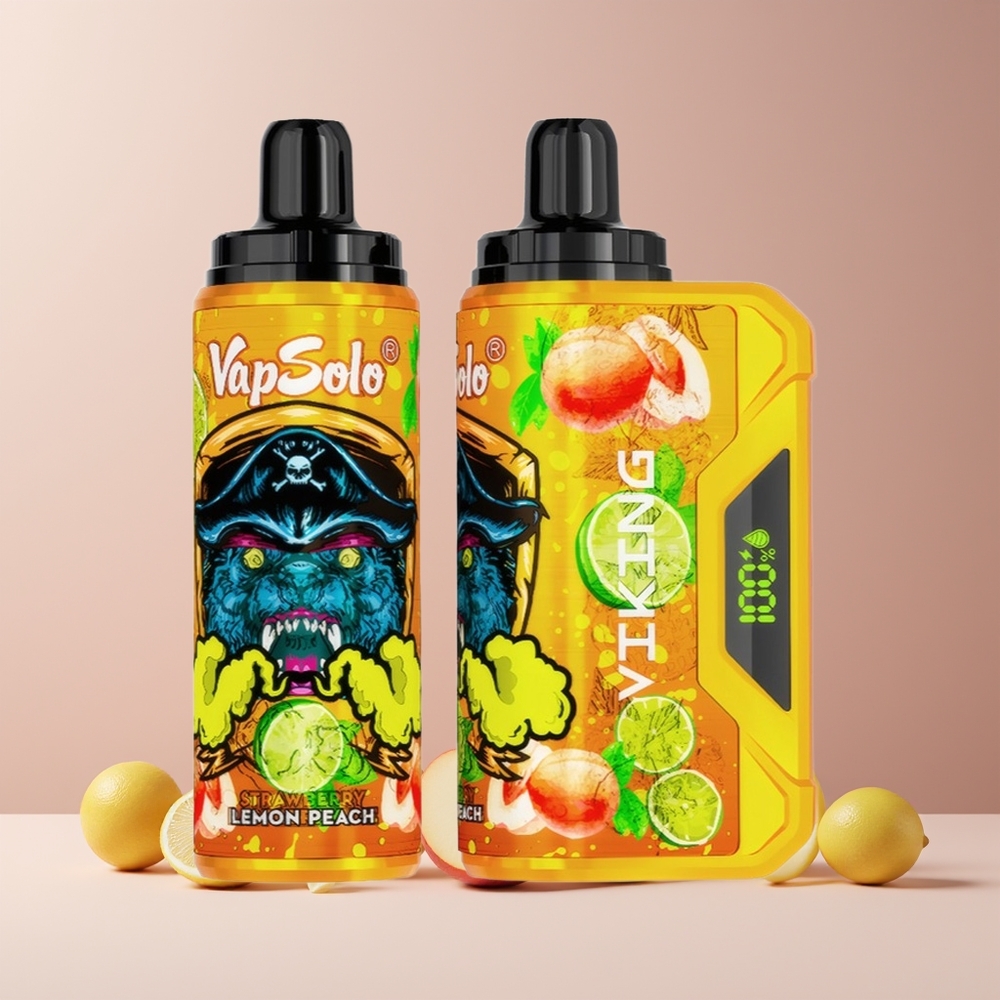VapSolo VIKING 12000 Puffs France grossiste - 22ml - Citron Pêche - Affichage LED - Port Type-C