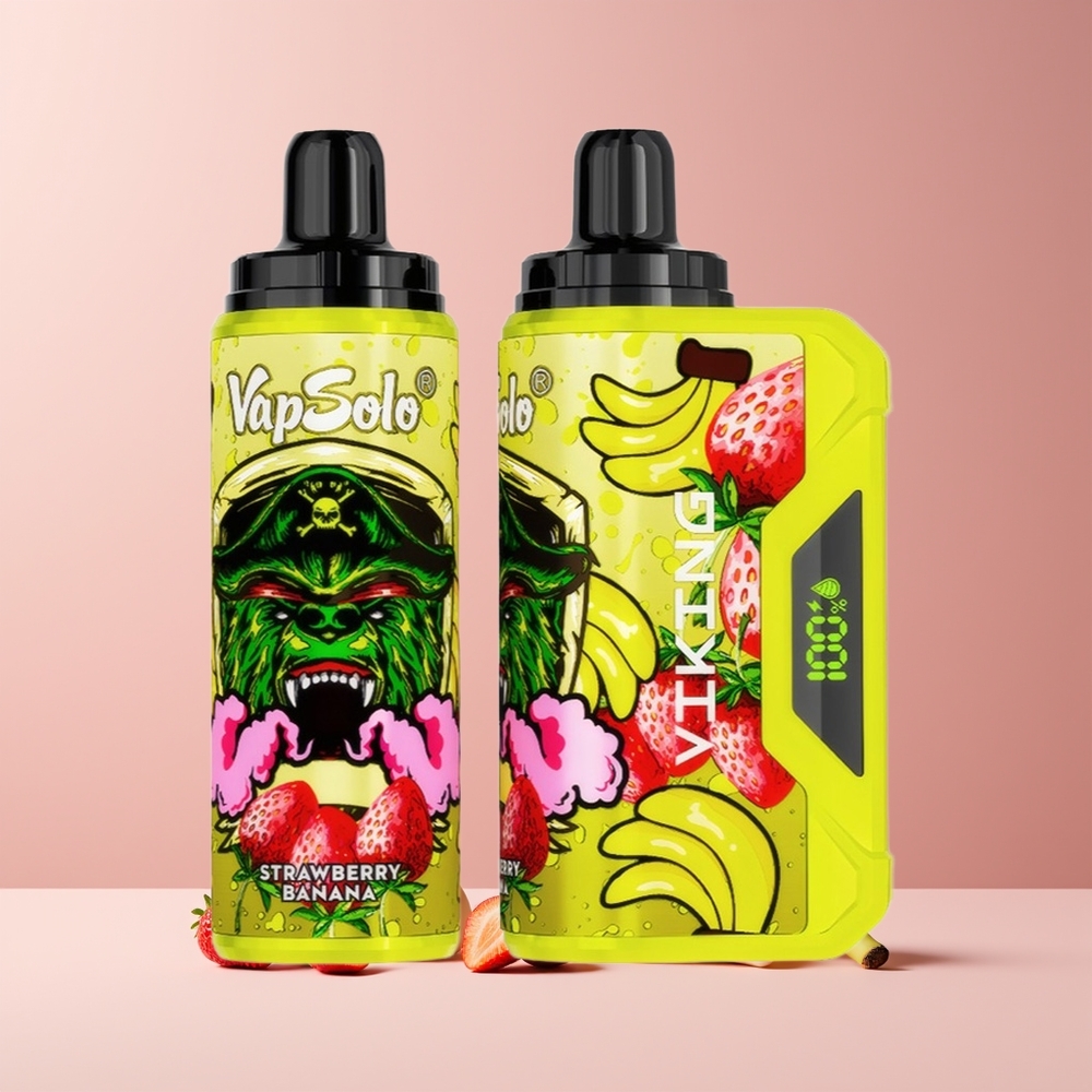 VapSolo VIKING 12000 Puffs France grossiste - 22ml E-Liquid, 20/50 mg/ml Nicotine, Type-C, Affichage LED, Fraise Banane