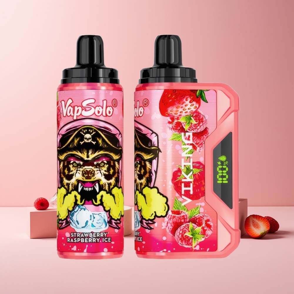 VapSolo VIKING 12000 Puffs France grossiste - 22ml E-Liquid - Affichage LED - Type-C - Fraise Framboise Glace