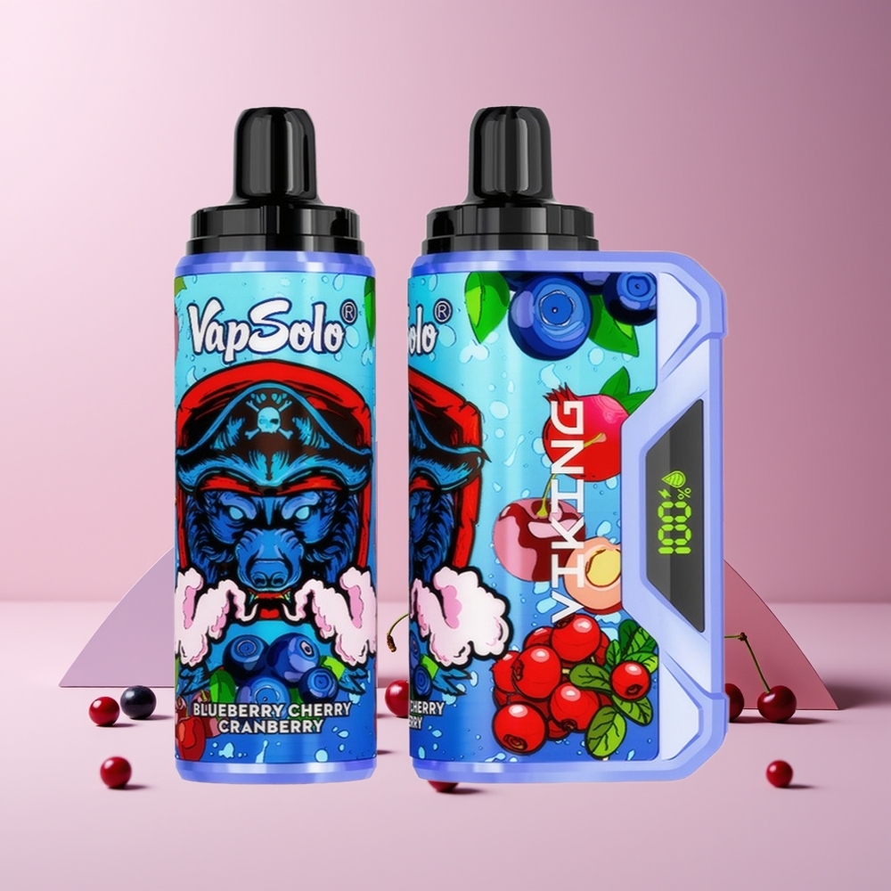 VapSolo VIKING 12000 Puffs France grossiste Disposable Vape Myrtille Cerise Canneberge 22ml 50mg LED Type-C
