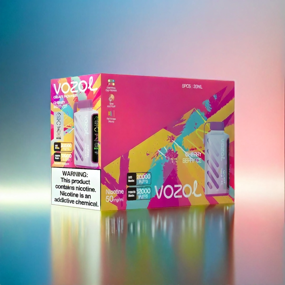 Vozol Gear Power 20000 Puffs Avec S.I.L.C. Tech et Double Mesh Coil, Écran Plein, France Grosiste - Cerise Baie Glacée