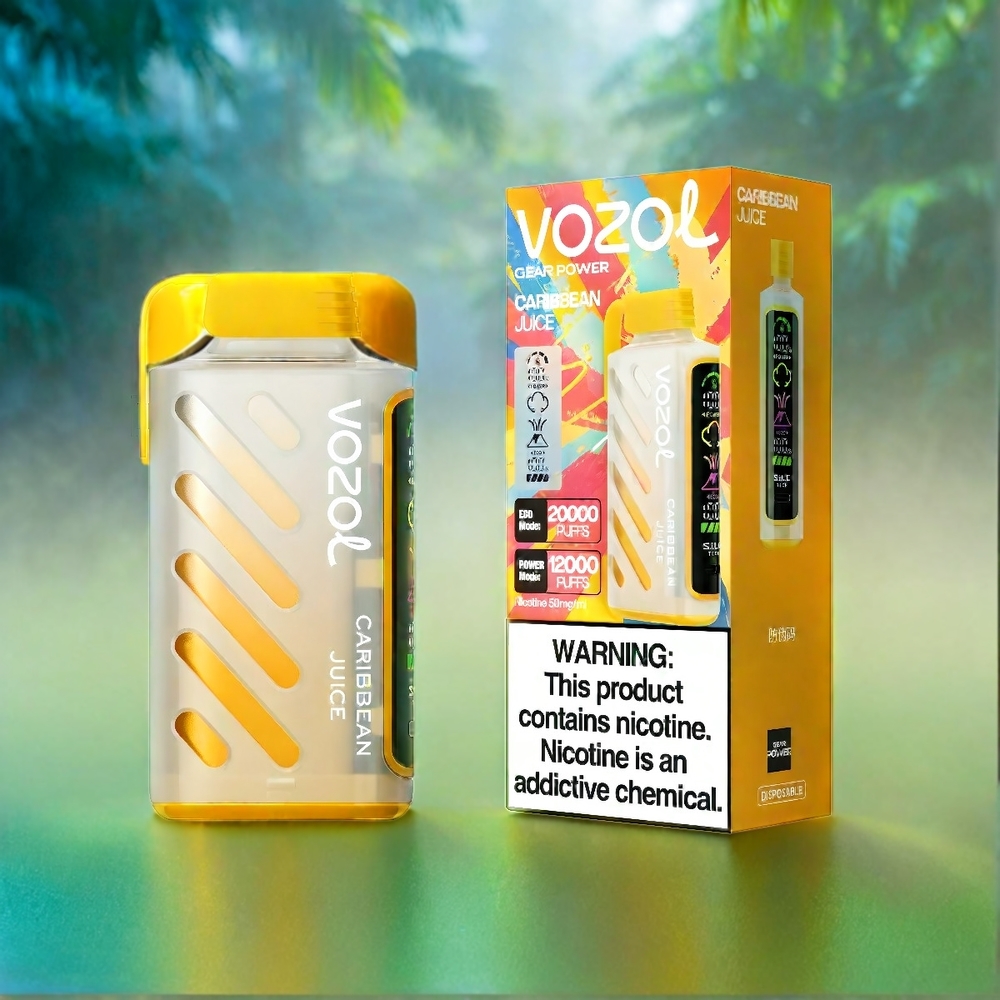 Vozol Gear Power 20000 Puffs France Grosiste Avec S.I.L.C. Tech, Dual Mesh Coil et Ecran Pleine Affichage, jus caribée