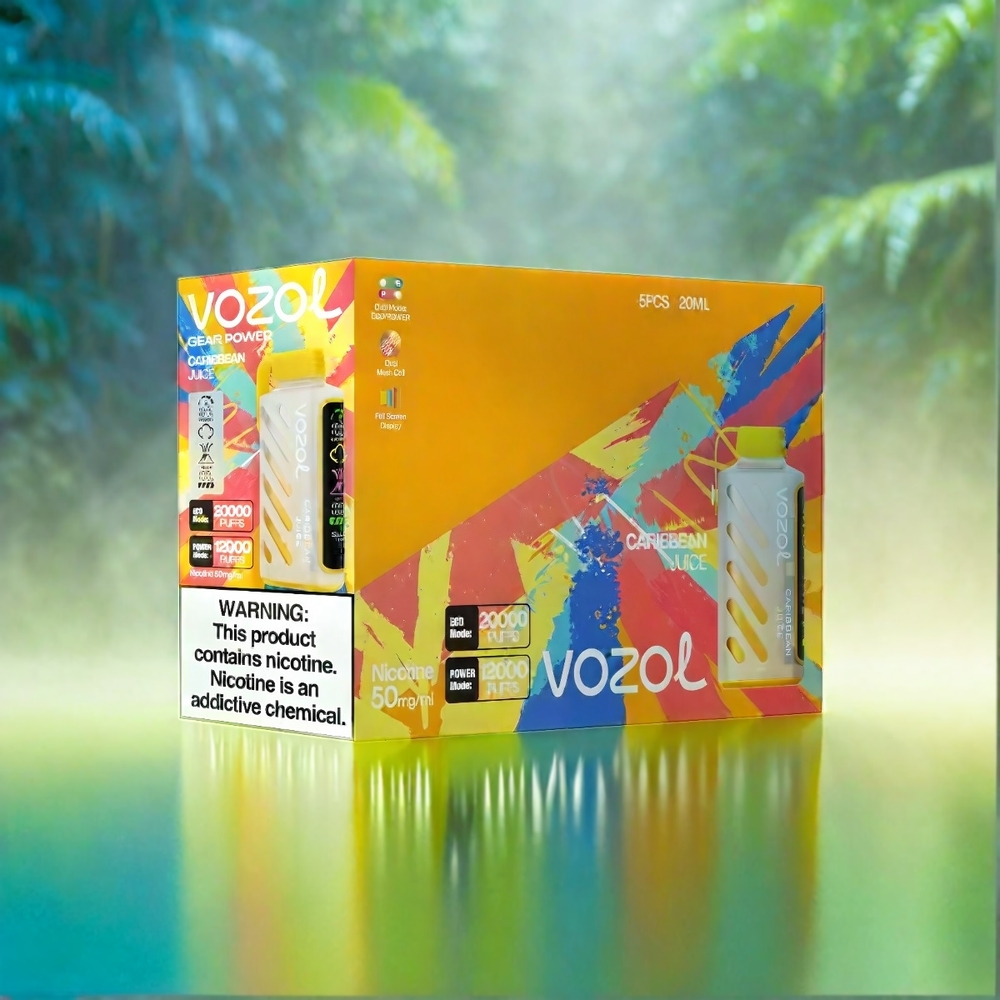Vozol Gear Power 20000 Puffs France Grosiste Avec S.I.L.C. Tech, Dual Mesh Coil et Ecran Pleine Affichage, jus caribée