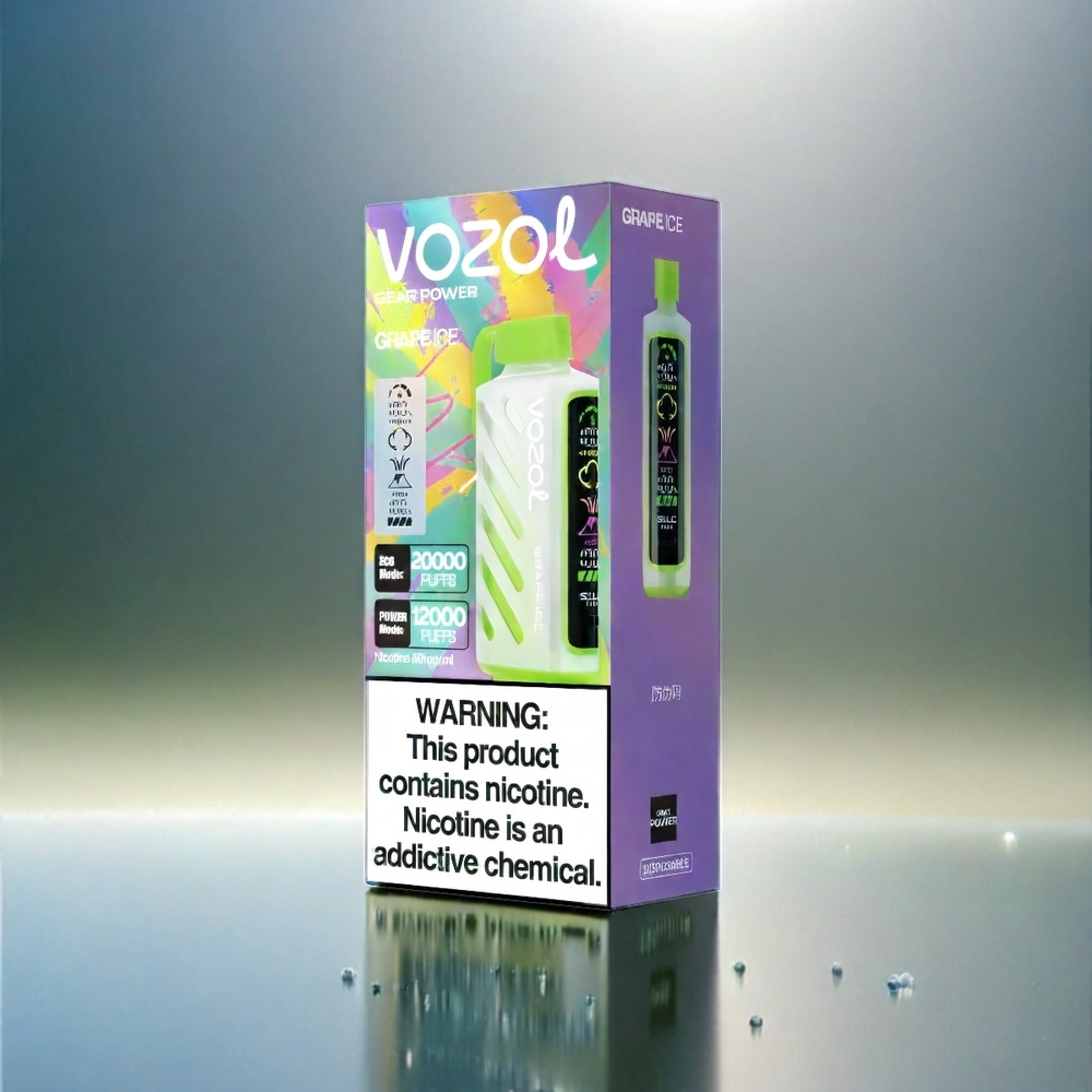 Vozol Gear Power 20000 Puffs France Grosiste Avec Technologie S.I.L.C. Tech et double bobine en maillage, 20 ml, Glace Raisin