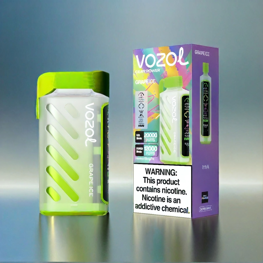 Vozol Gear Power 20000 Puffs France Grosiste Avec Technologie S.I.L.C. Tech et double bobine en maillage, 20 ml, Glace Raisin