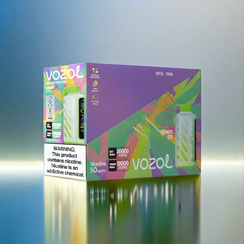 Vozol Gear Power 20000 Puffs France Grosiste Avec Technologie S.I.L.C. Tech et double bobine en maillage, 20 ml, Glace Raisin