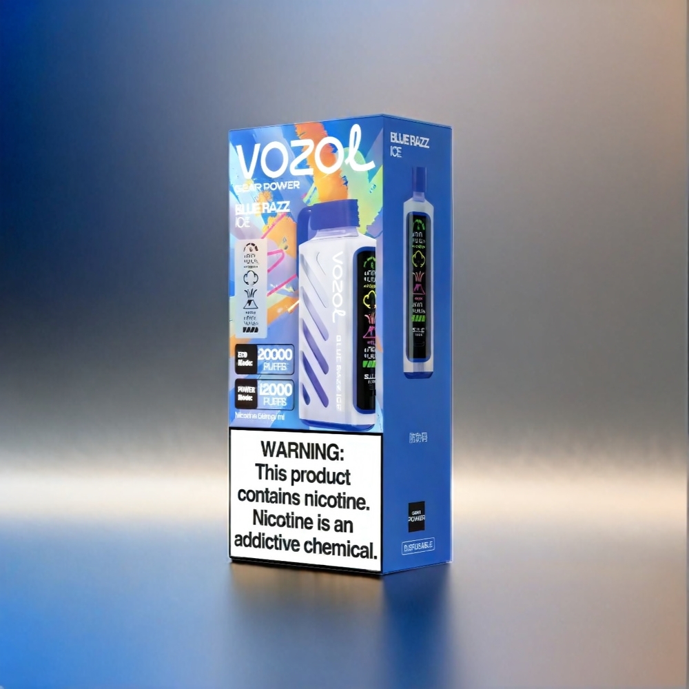 Vozol Gear Power 20000 Puffs France Grosiste Avec Technologie S.I.L.C. Tech et double bobine en maillage, Saveur Blue Razz Ice (Framboise Bleue Glacée)