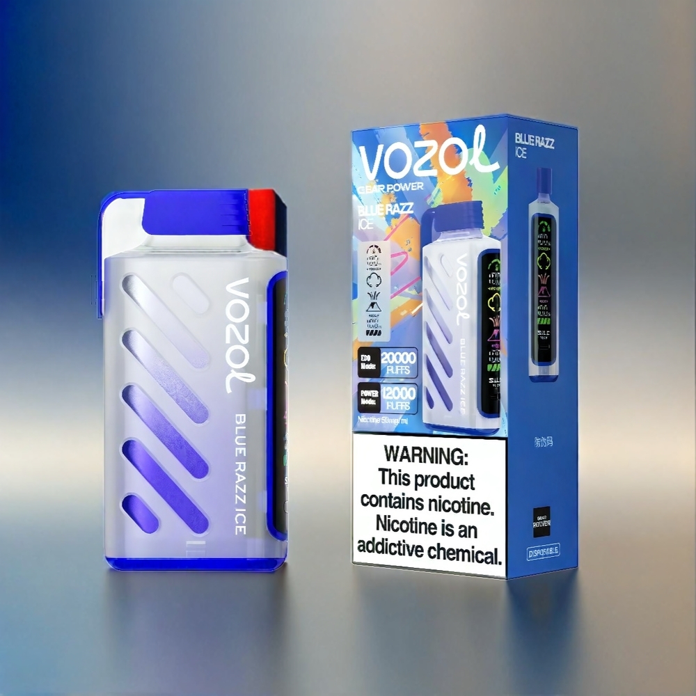 Vozol Gear Power 20000 Puffs France Grosiste Avec Technologie S.I.L.C. Tech et double bobine en maillage, Saveur Blue Razz Ice (Framboise Bleue Glacée)