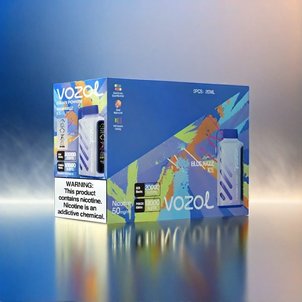Vozol Gear Power 20000 Puffs France Grosiste Avec Technologie S.I.L.C. Tech et double bobine en maillage, Saveur Blue Razz Ice (Framboise Bleue Glacée)