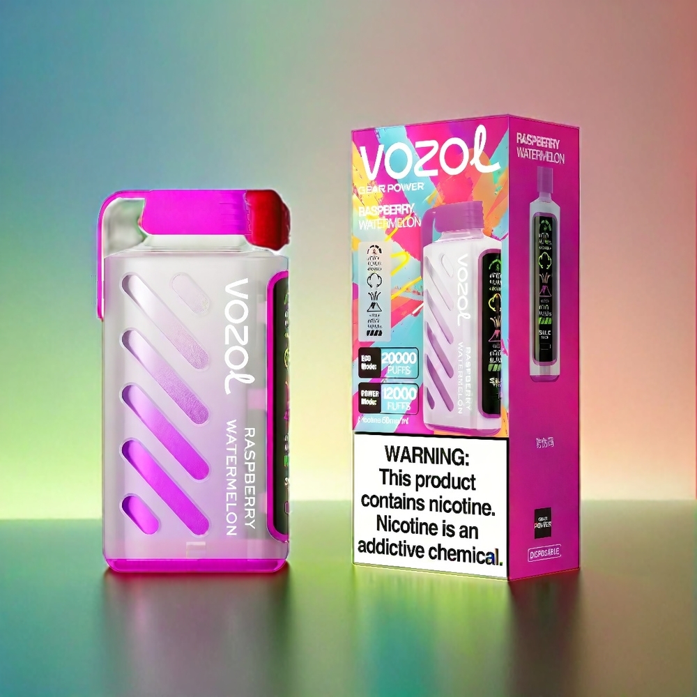 Vozol Gear Power 20000 Puffs France Grosiste - Technologie S.I.L.C., double bobine à mailles, Framboise Pastèque