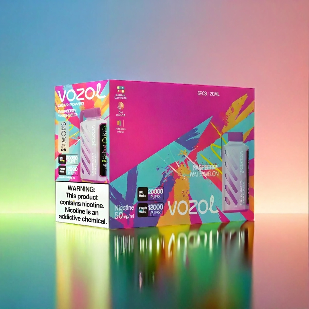 Vozol Gear Power 20000 Puffs France Grosiste - Technologie S.I.L.C., double bobine à mailles, Framboise Pastèque