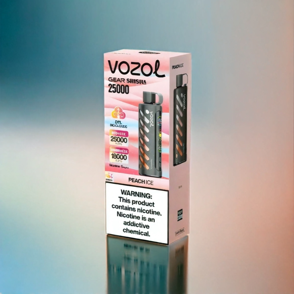 Vozol Gear Shisha 25000 Puffs - 30 Saveurs Délicieus, Double Mesh Double Modes, 1000mAh, France Grosiste - Pêche Glacée
