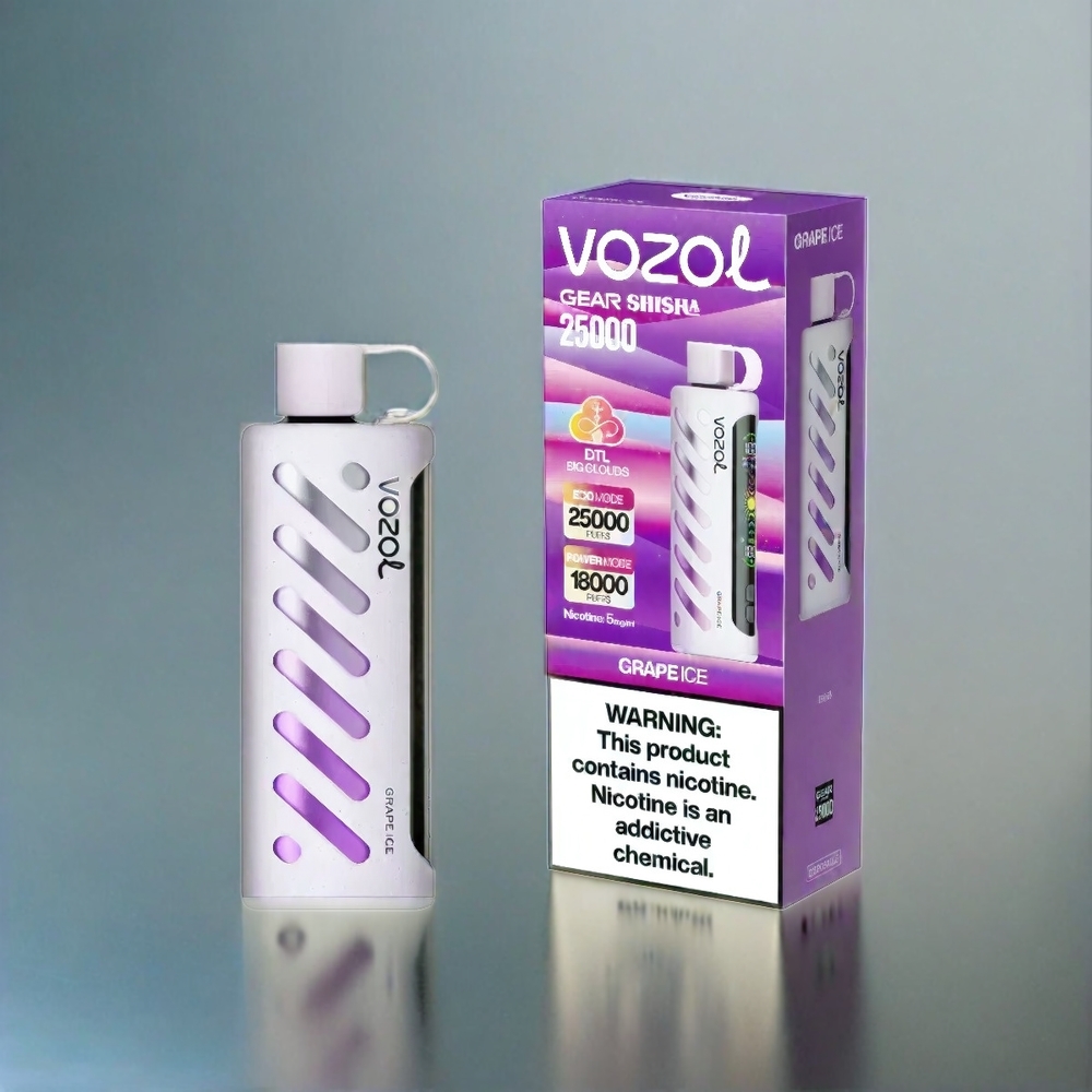 Vozol Gear Shisha 25000 Puffs France Grosiste - 30 Saveurs Délicieus, Double Mesh, 1000mAh, Glace Raisin