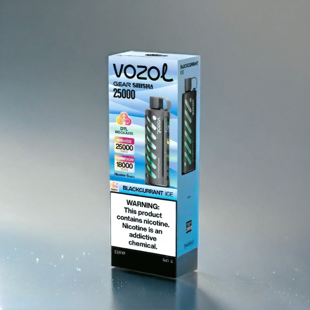 Vozol Gear Shisha 25000 Puffs France Grosiste - 30 Saveurs Délicieus, Double Mesh Double Modes, 1000mAh, Glace Cassis