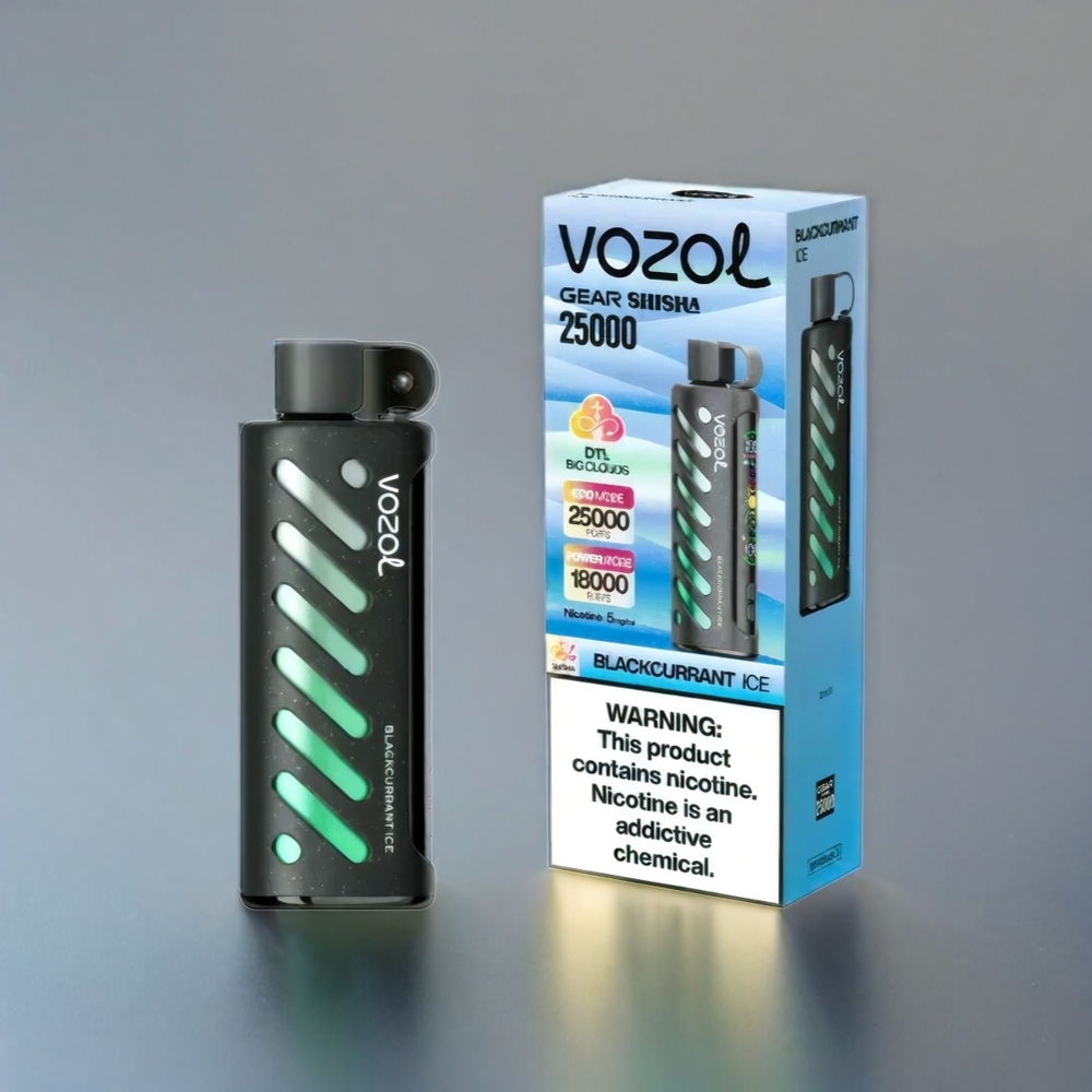 Vozol Gear Shisha 25000 Puffs France Grosiste - 30 Saveurs Délicieus, Double Mesh Double Modes, 1000mAh, Glace Cassis