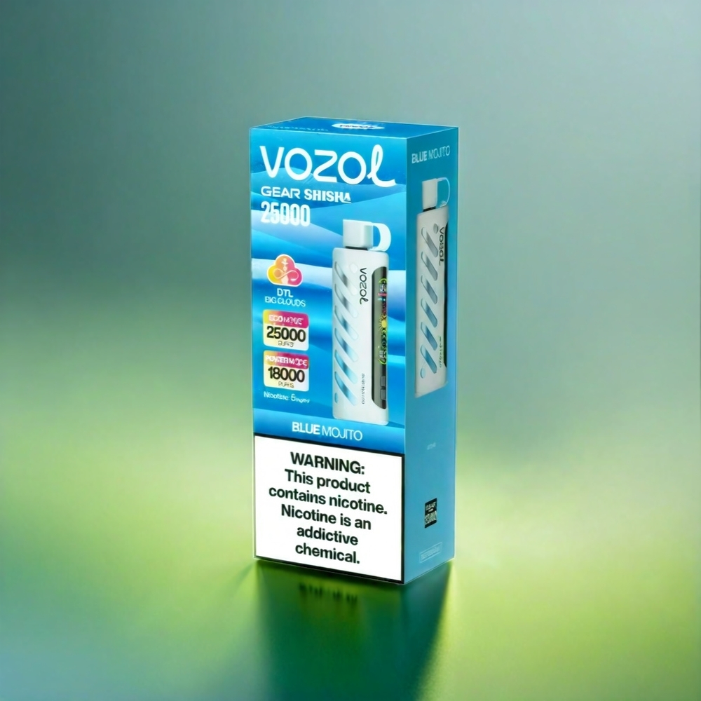 Vozol Gear Shisha 25000 Puffs France Grosiste - 30 Saveurs Délicieus, Double Mesh Double Modes, 1000mAh, Mojito Bleu