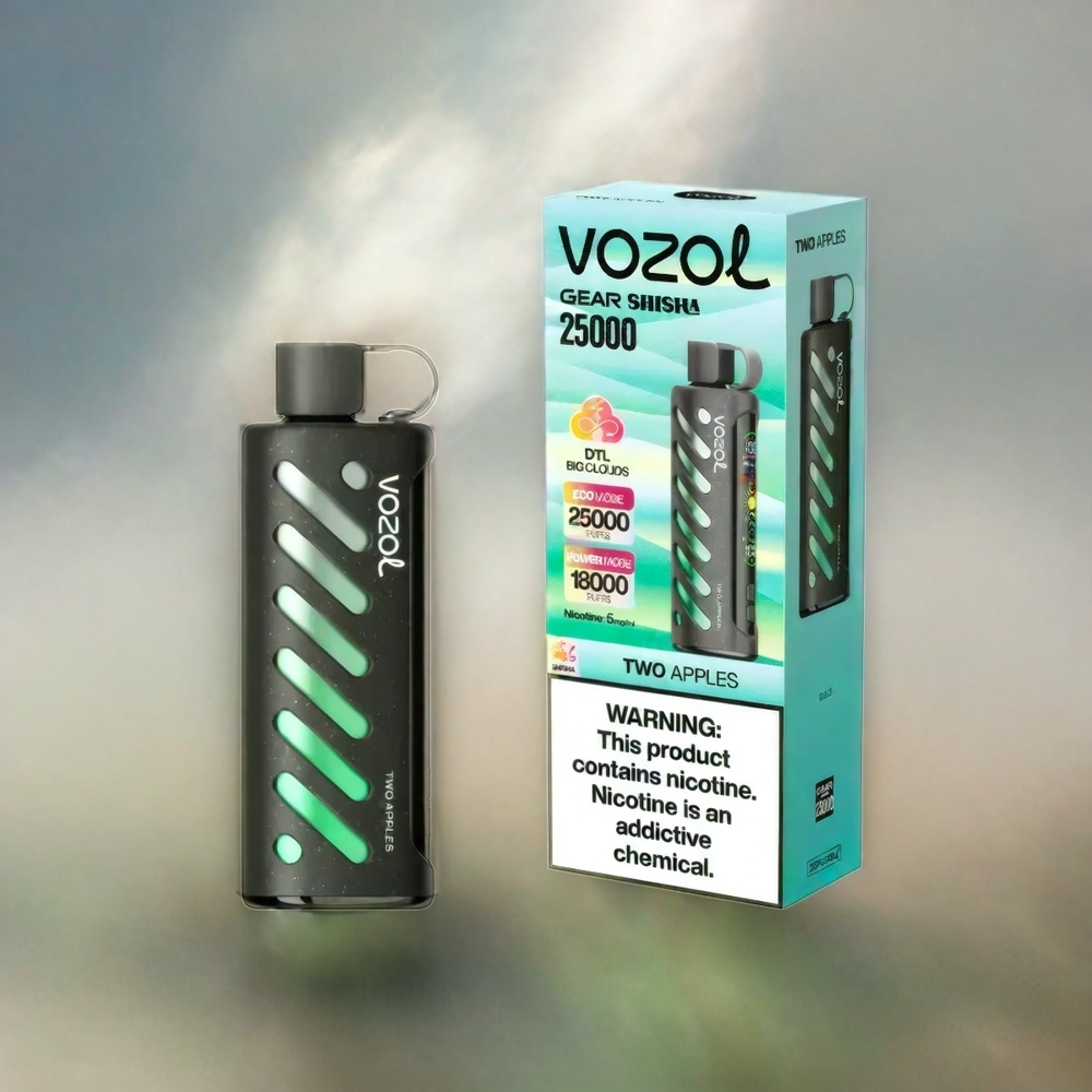 Vozol Gear Shisha 25000 Puffs France Grosiste - 30 Saveurs Délicieus, Double Mesh Double Modes, S.I.L.C Tech, Batterie 1000mAh, Nicotine 3mg / ml & 5mg / ml - Deux Pommes