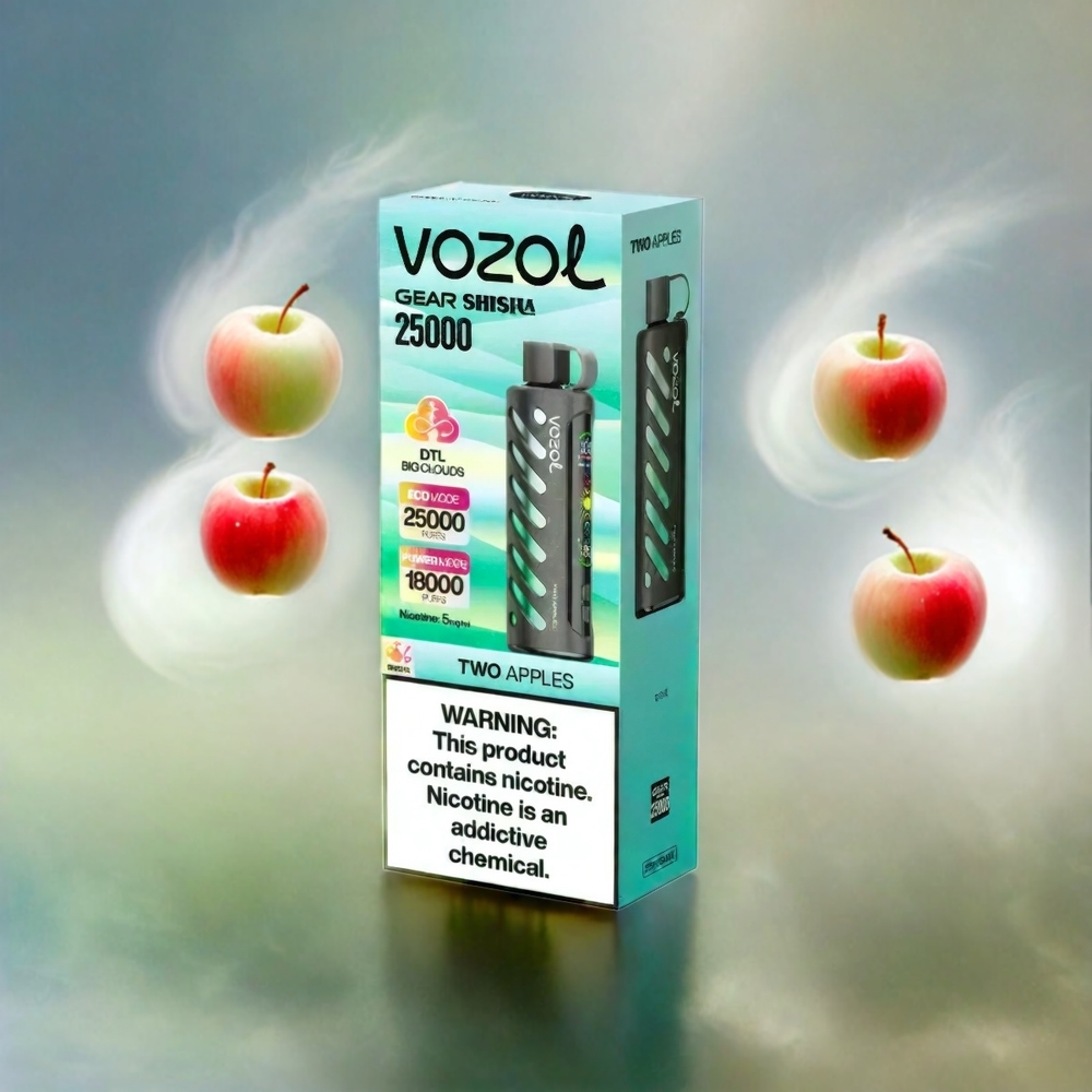 Vozol Gear Shisha 25000 Puffs France Grosiste - 30 Saveurs Délicieus, Double Mesh Double Modes, S.I.L.C Tech, Batterie 1000mAh, Nicotine 3mg / ml & 5mg / ml - Deux Pommes