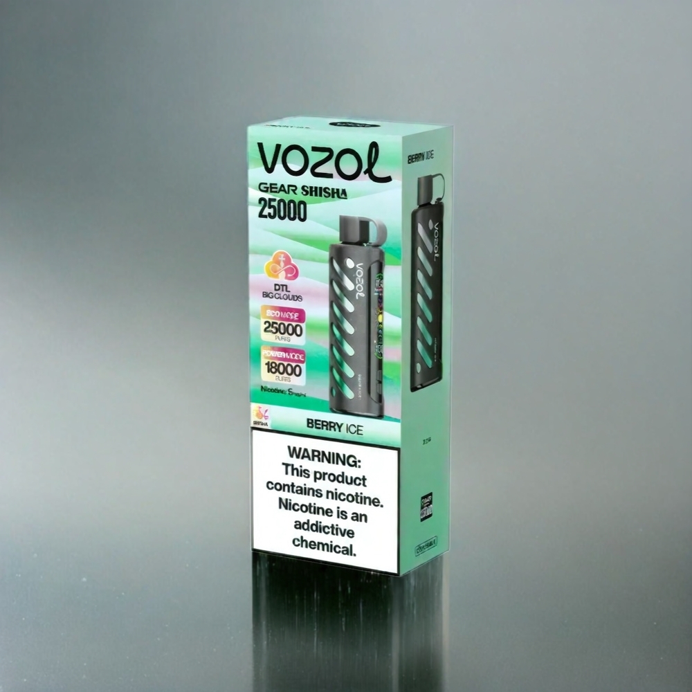 Vozol Gear Shisha 25000 Puffs France Grosiste - 30 Saveurs Délicieus, Double Mesh Dual Modes, Berry Ice (Glace Baie), 3 mg / ml, 5mg / ml