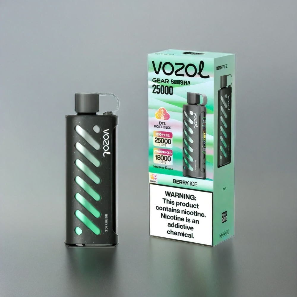 Vozol Gear Shisha 25000 Puffs France Grosiste - 30 Saveurs Délicieus, Double Mesh Dual Modes, Berry Ice (Glace Baie), 3 mg / ml, 5mg / ml