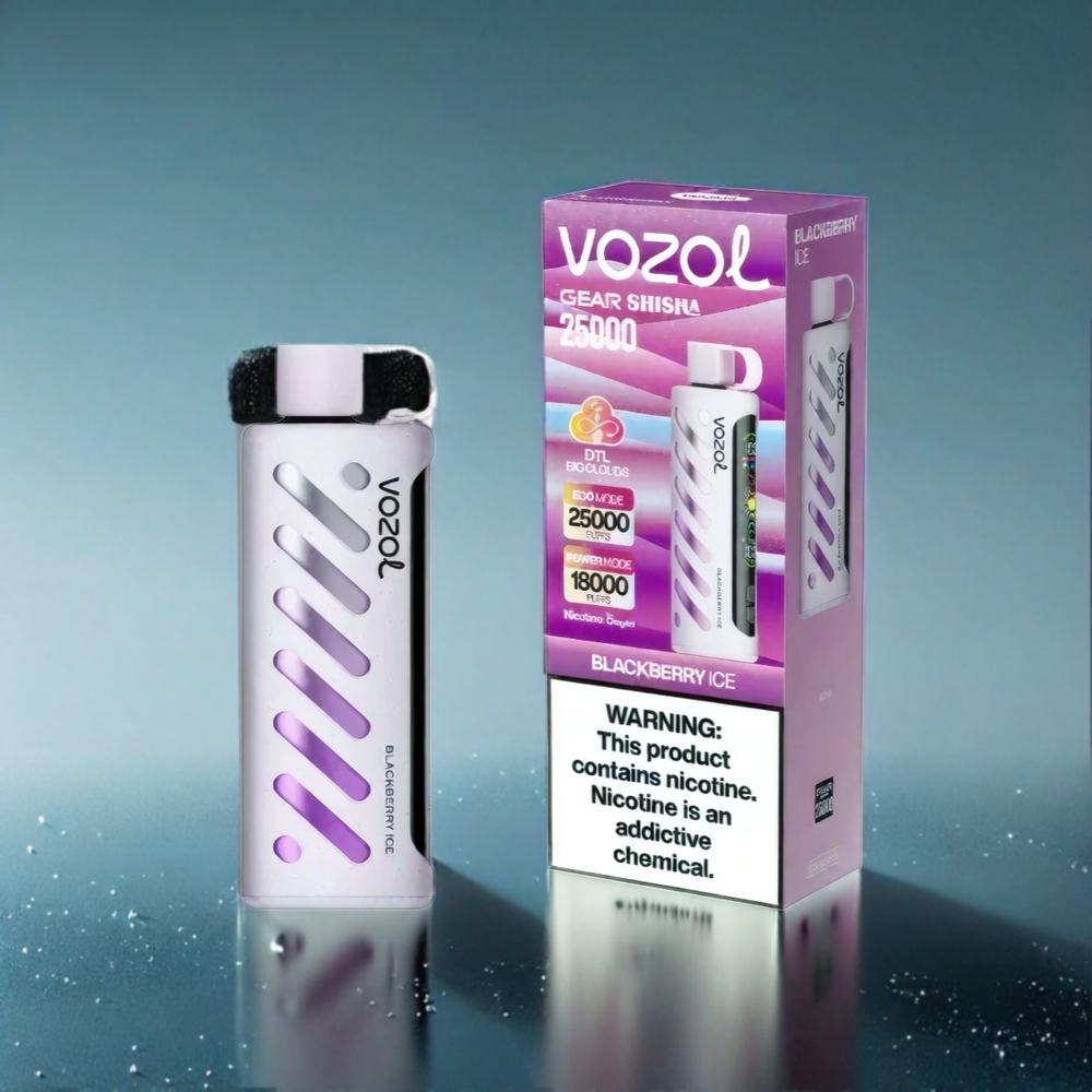 Vozol Gear Shisha 25000 Puffs France Grosiste - 30 Saveurs Délicieus, Double Mesh Modes, 1000mAh, 3mg / 5mg, Blackberry Ice (Glace Mûre)