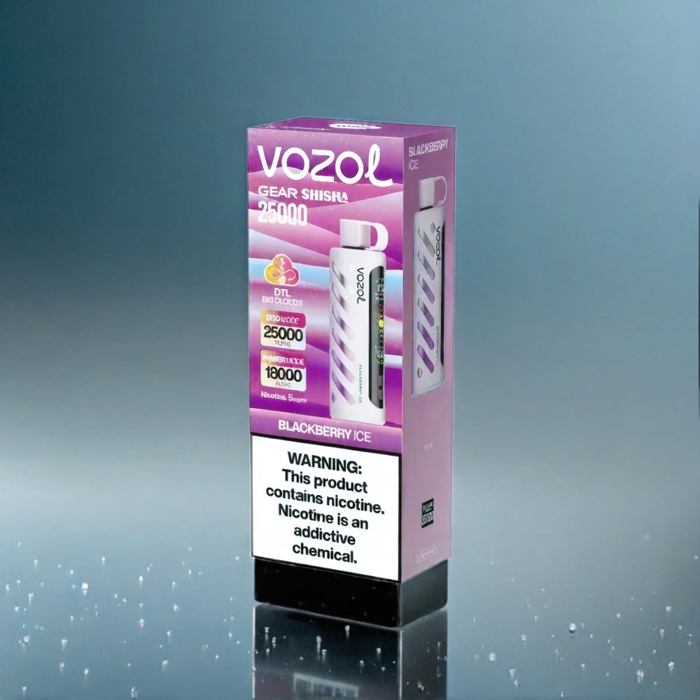 Vozol Gear Shisha 25000 Puffs France Grosiste - 30 Saveurs Délicieus, Double Mesh Modes, 1000mAh, 3mg / 5mg, Blackberry Ice (Glace Mûre)