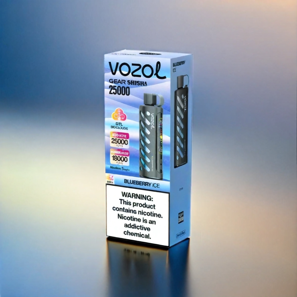 Vozol Gear Shisha 25000 Puffs France Grosiste - 30 Saveurs Délicieus, Double Mesh Modes, 1000mAh, Glâce Myrtille (Blueberry Ice)