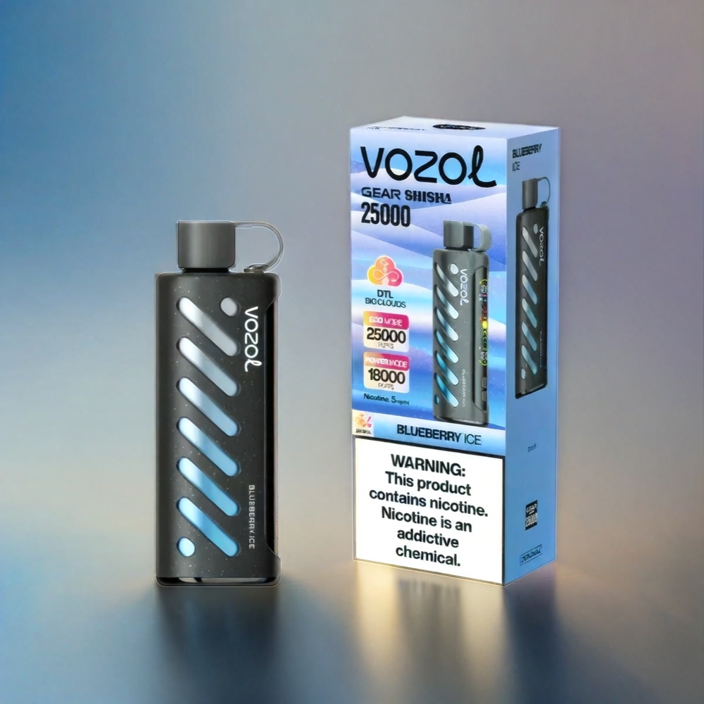 Vozol Gear Shisha 25000 Puffs France Grosiste - 30 Saveurs Délicieus, Double Mesh Modes, 1000mAh, Glâce Myrtille (Blueberry Ice)
