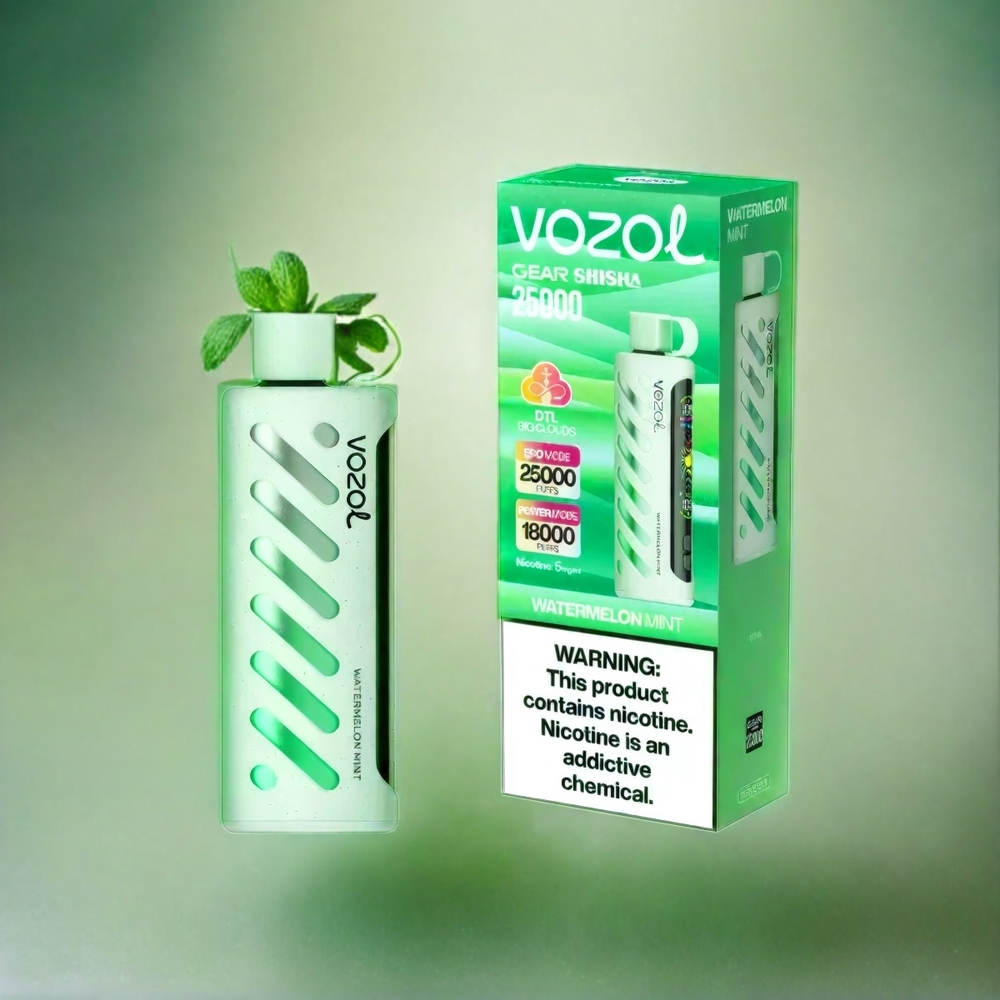 Vozol Gear Shisha 25000 Puffs France Grosiste - 30 Saveurs Délicieus, Double Mesh Modes, 1000mAh, Pastèque Menthe (pastèque menthe)