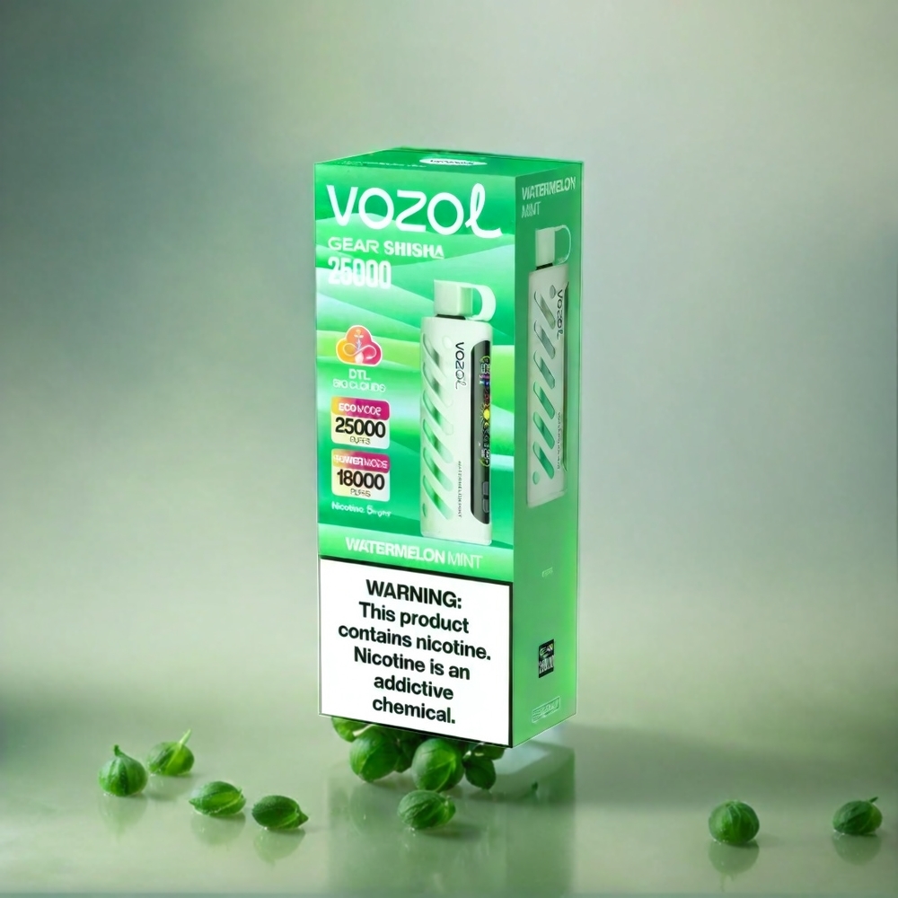 Vozol Gear Shisha 25000 Puffs France Grosiste - 30 Saveurs Délicieus, Double Mesh Modes, 1000mAh, Pastèque Menthe (pastèque menthe)