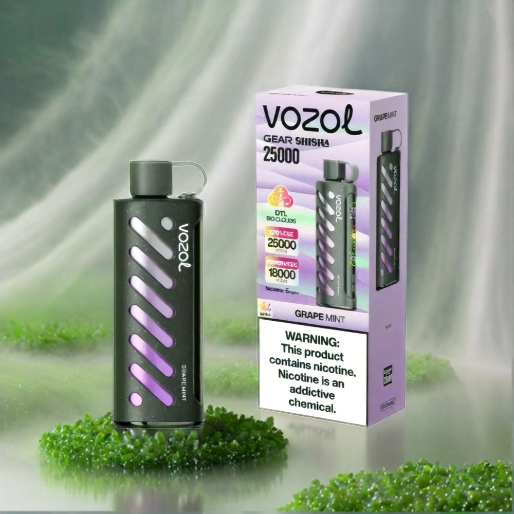 Vozol Gear Shisha 25000 Puffs - France Grosiste - 30 sauvegardes Délicieus, Double Mesh Double Modes, S.I.L.C Tech, 1000mAh - Vape Menthe Raisin