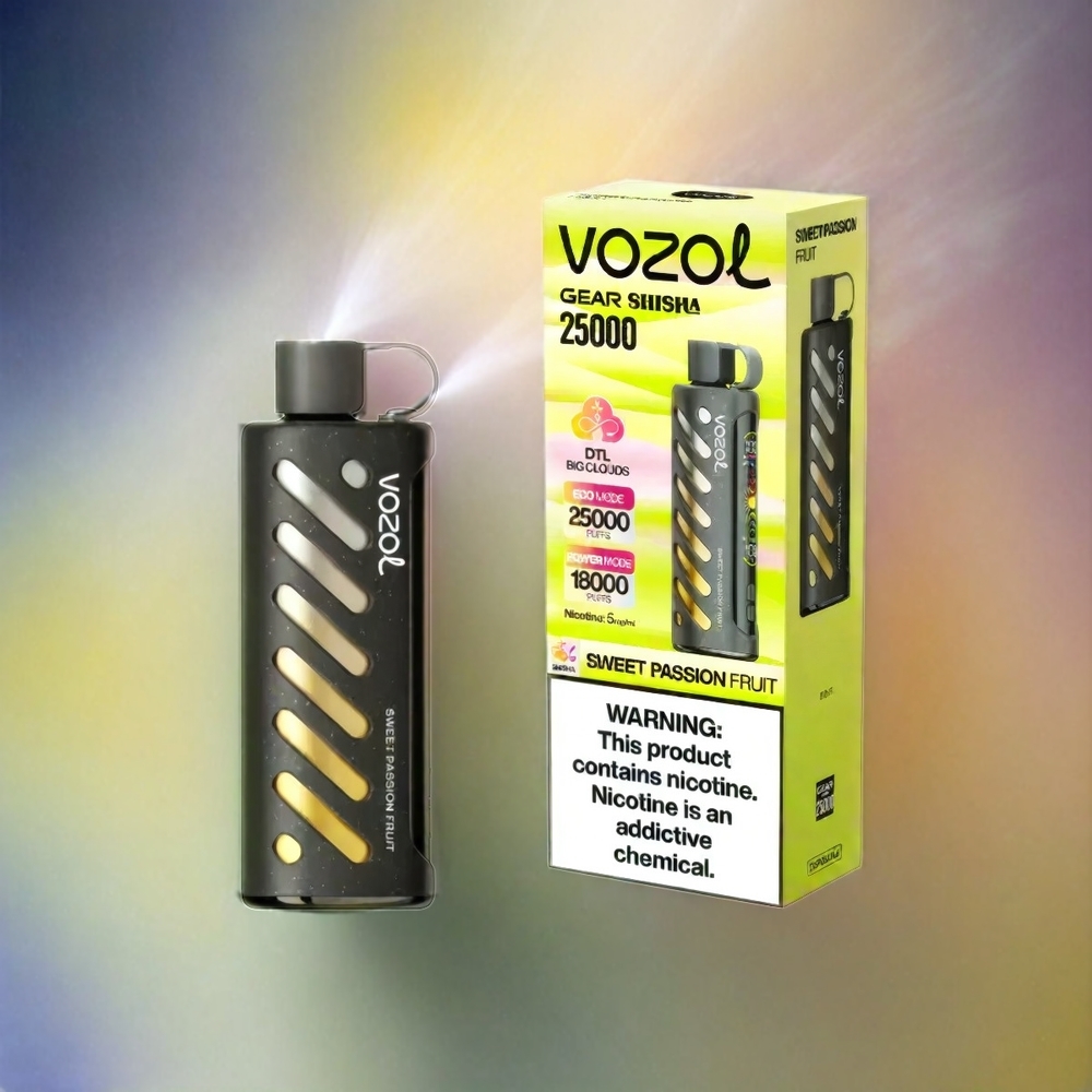 Vozol Gear Shisha 25000 Puffs France Grosiste - 30 sauvegardes Délicieus, S.I.L.C Tech, Double Mesh Double Modes, 1000mAh, Douce Fruit de la Passion