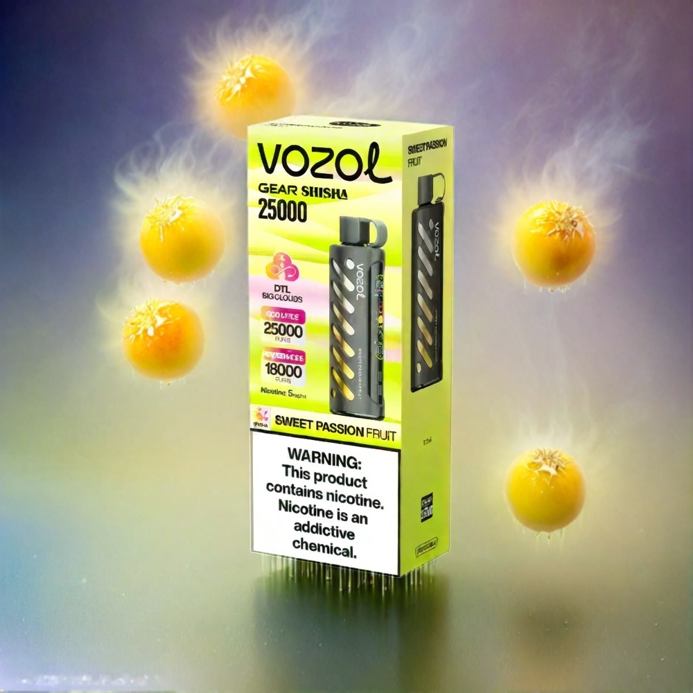 Vozol Gear Shisha 25000 Puffs France Grosiste - 30 sauvegardes Délicieus, S.I.L.C Tech, Double Mesh Double Modes, 1000mAh, Douce Fruit de la Passion