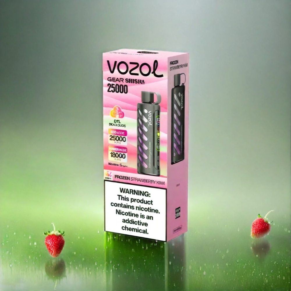 Vozol Gear Shisha 25000 Puffs France Grosiste - 30 sauvegardes Délicieus, Technologie S.I.L.C, Double Mesh Double Modes, 1000mAh, 3mg / ml / 5mg / ml, Fulse Kiwi Surgelée