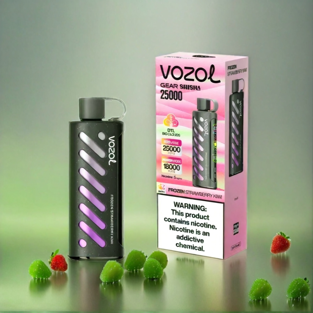 Vozol Gear Shisha 25000 Puffs France Grosiste - 30 sauvegardes Délicieus, Technologie S.I.L.C, Double Mesh Double Modes, 1000mAh, 3mg / ml / 5mg / ml, Fulse Kiwi Surgelée