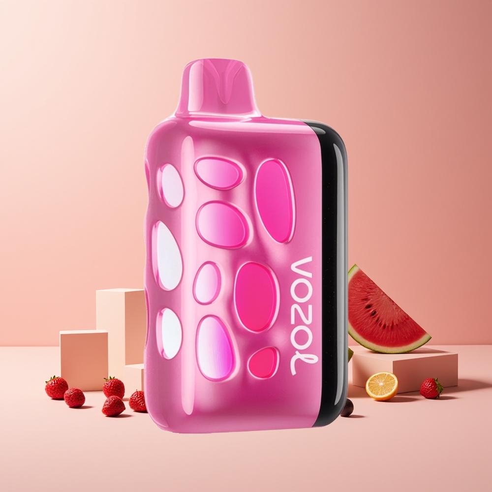 VOZOL RAVE 40000 France grossiste - Design Lumineux 270° - Mode Fête Synchronisé - Batterie 1000mAh - Fraise Pastèque